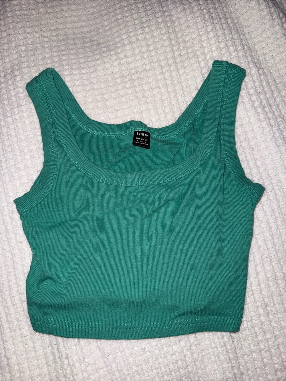 SHEIN Teal Ribbed Crop Tank Top